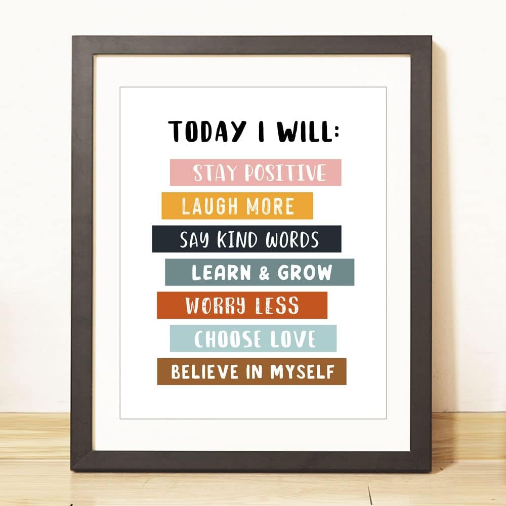 Today I Will Positive Quotes Print, Educational Wall Art for Classroom or Playroom, Inspirational Affirmation Poster for Kids, Unframed (11X14 INCH)