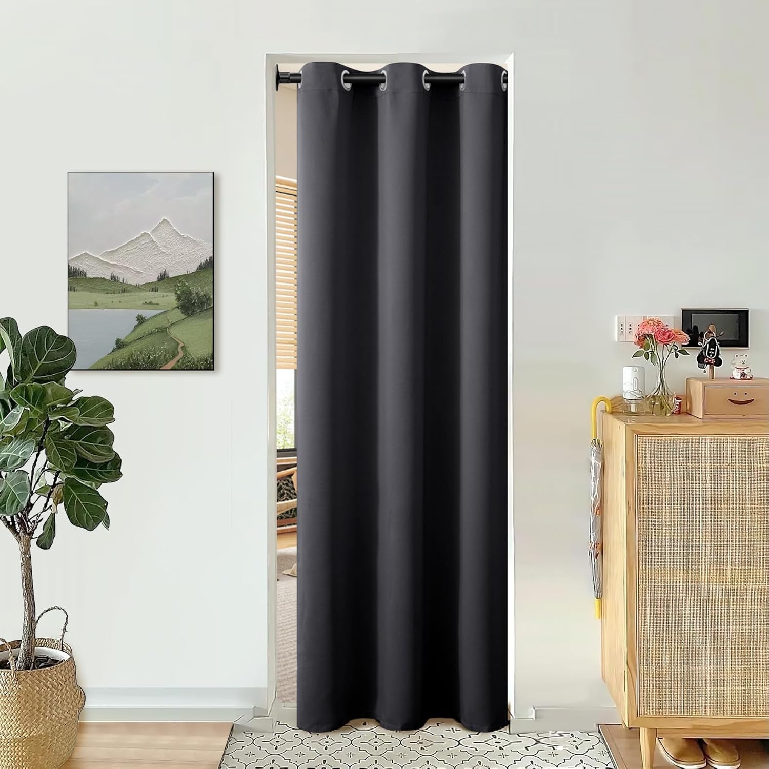 Door Curtain for Doorway, Closet Curtain for Open Closet, Thermal Insulated Privacy Blackout Grommet Drape, 1 Panel, Dark Grey, 34 X 80 Inch