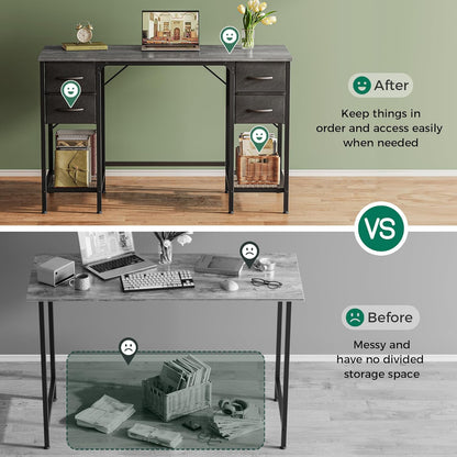 47-Inch Executive Computer Desk with Four Drawers and Mesh Shelf - Versatile Office and Gaming Workstation for Home, Study, and Bedroom, Grey