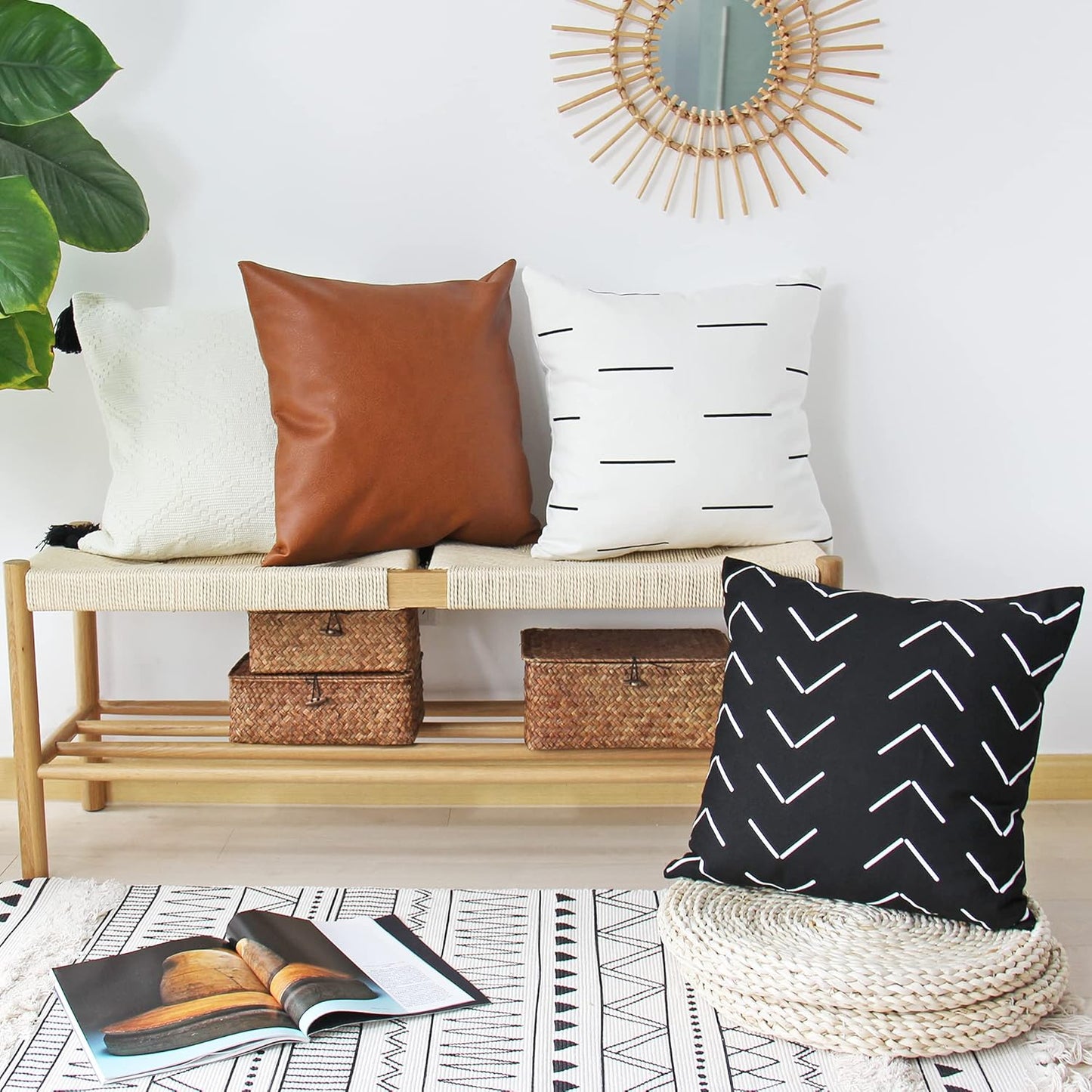 Faux Leather Throw Pillow Covers 20X20 Inch Set of 2 Decorative Modern Boho Farmhouse Pillowcases for Couch Sofa Bed