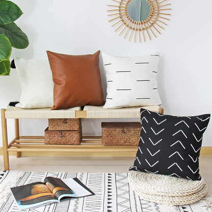 Faux Leather Throw Pillow Covers 20X20 Inch Set of 2 Decorative Modern Boho Farmhouse Pillowcases for Couch Sofa Bed