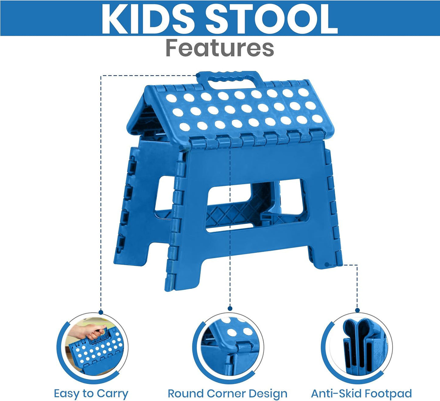 Folding Step Stool - (Pack of 2) Foot Stool with 9 Inch Height - Holds up to 300 Lbs - Lightweight Plastic Foldable Step Stool for Kitchen, Bathroom & Living Room (Blue)