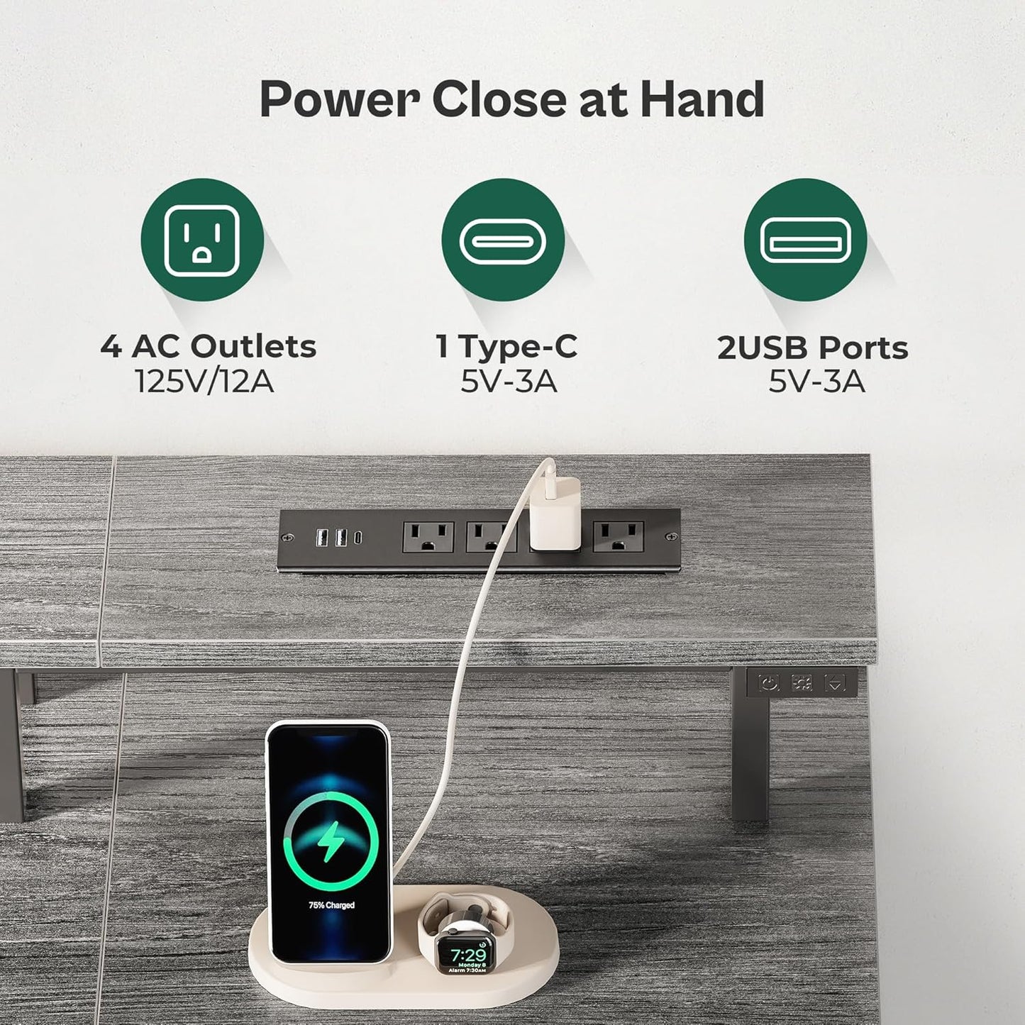 47-Inch Computer Desk with Integrated Power Outlets and LED Lighting, Gaming and Office Desk with Four Drawers and Monitor Stand, Ideal for Home Offices and Small Spaces, Gray