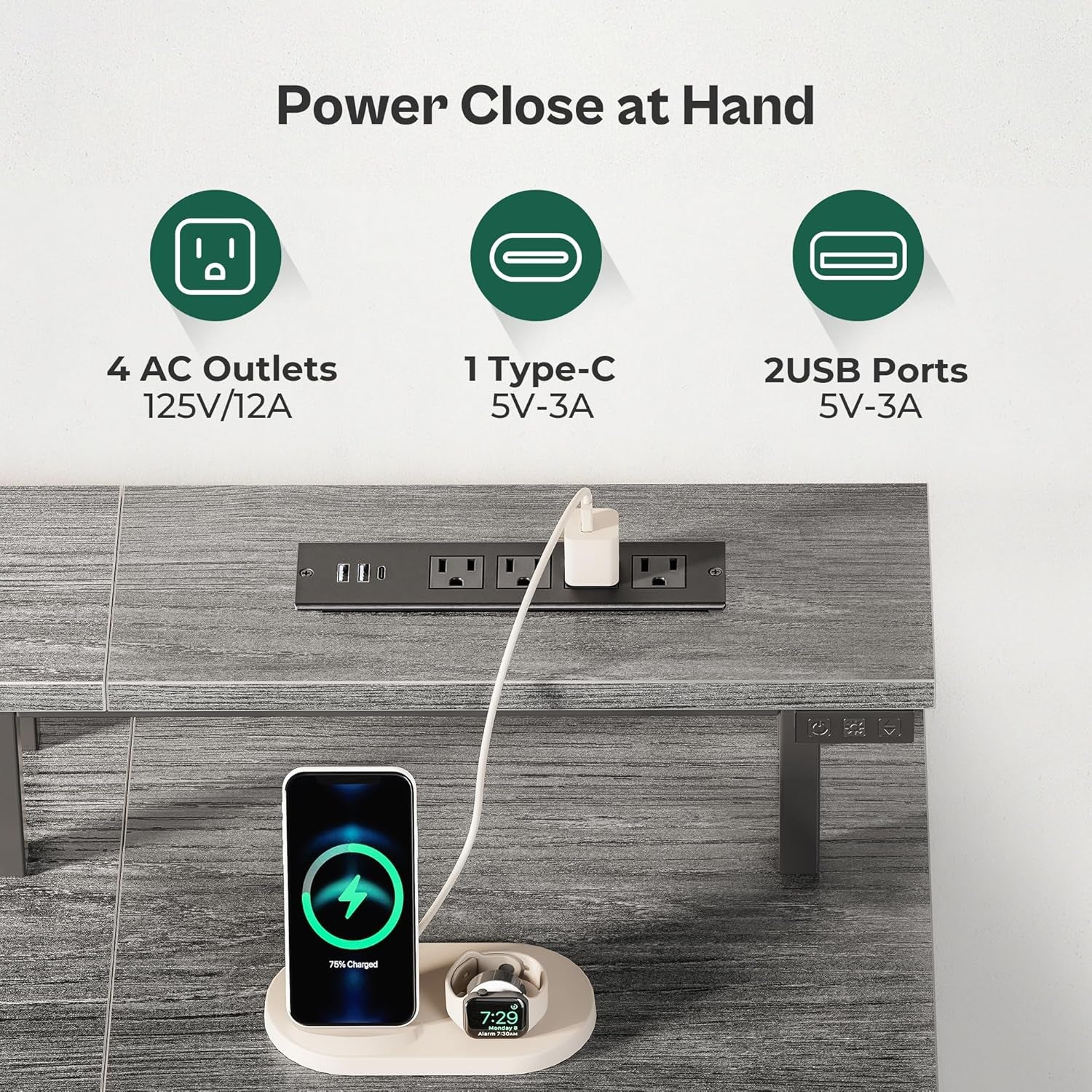 47-Inch Computer Desk with Integrated Power Outlets and LED Lighting, Gaming and Office Desk with Four Drawers and Monitor Stand, Ideal for Home Offices and Small Spaces, Gray