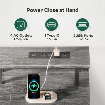 47-Inch Computer Desk with Integrated Power Outlets and LED Lighting, Gaming and Office Desk with Four Drawers and Monitor Stand, Ideal for Home Offices and Small Spaces, Gray