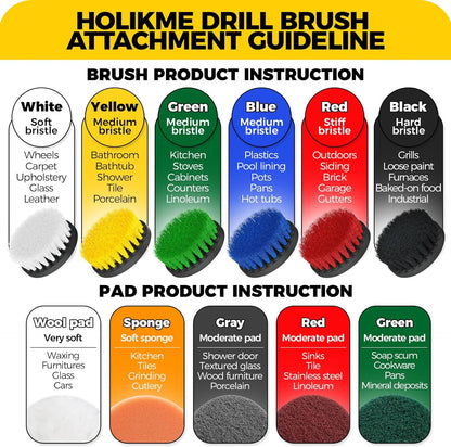 15-Piece Drill Brush Attachment Set - Power Scrubber, Crevice, Scrub, Bathroom Gap, Grout, Tile & Kitchen Cleaning Brushes