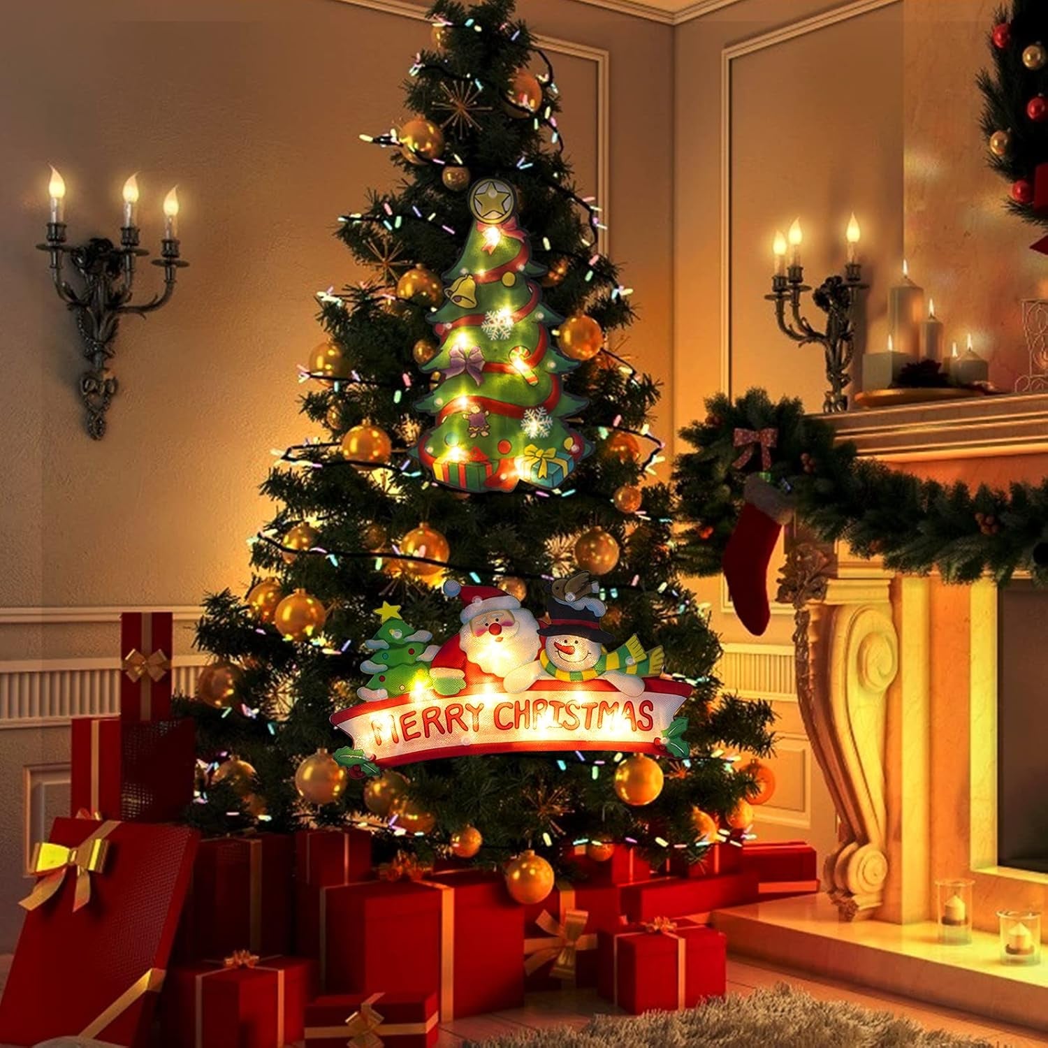 2 PCS Lighted Christmas Window Silhouette Decoration Light up Christmas Tree Merry Christmas Battery Operated with Suction Cup Hook 3M Sticker for Window Christmas Glass Wall Indoor Decorations