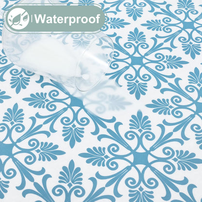Rectangle Vinyl Table Cloth, Elastic Fitted Flannel Backed Tablecloth, 100% Waterproof Plastic Table Cover Fits 6 Foot Folding Tables for Picnic, Camping, Outdoor (Aqua, 30" X 72")