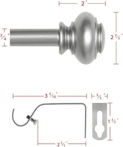 Curtain Rods for Windows 16.2 to 28.2 Inches 3/4 Inch Diameter Adjustable Decorative Telescoping Curtain Rod with Brackets Heavy Duty Splicing Window Rods with Classic Finials, Nickel