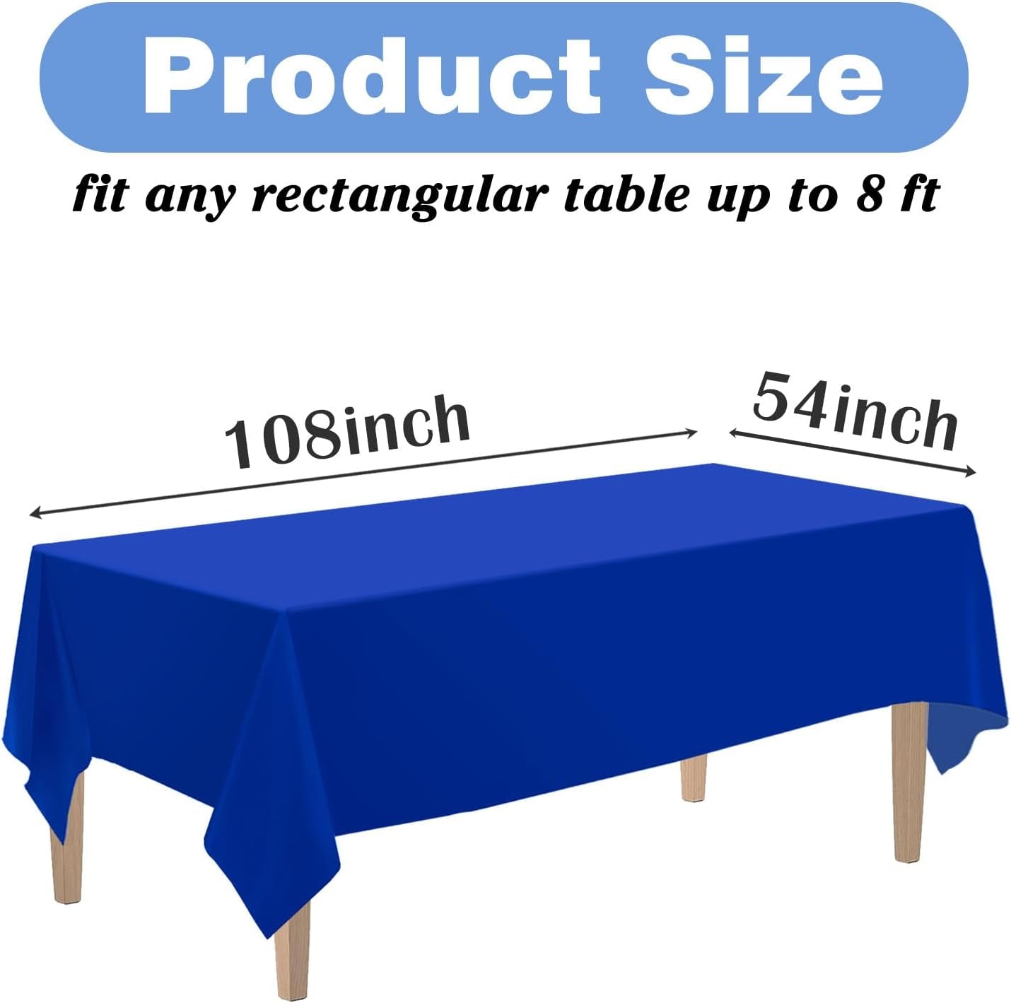 2PCS Royal Blue Plastic Tablecloths 54 X 108 Inch, Disposable Table Cloths Rectangle Party Table Covers