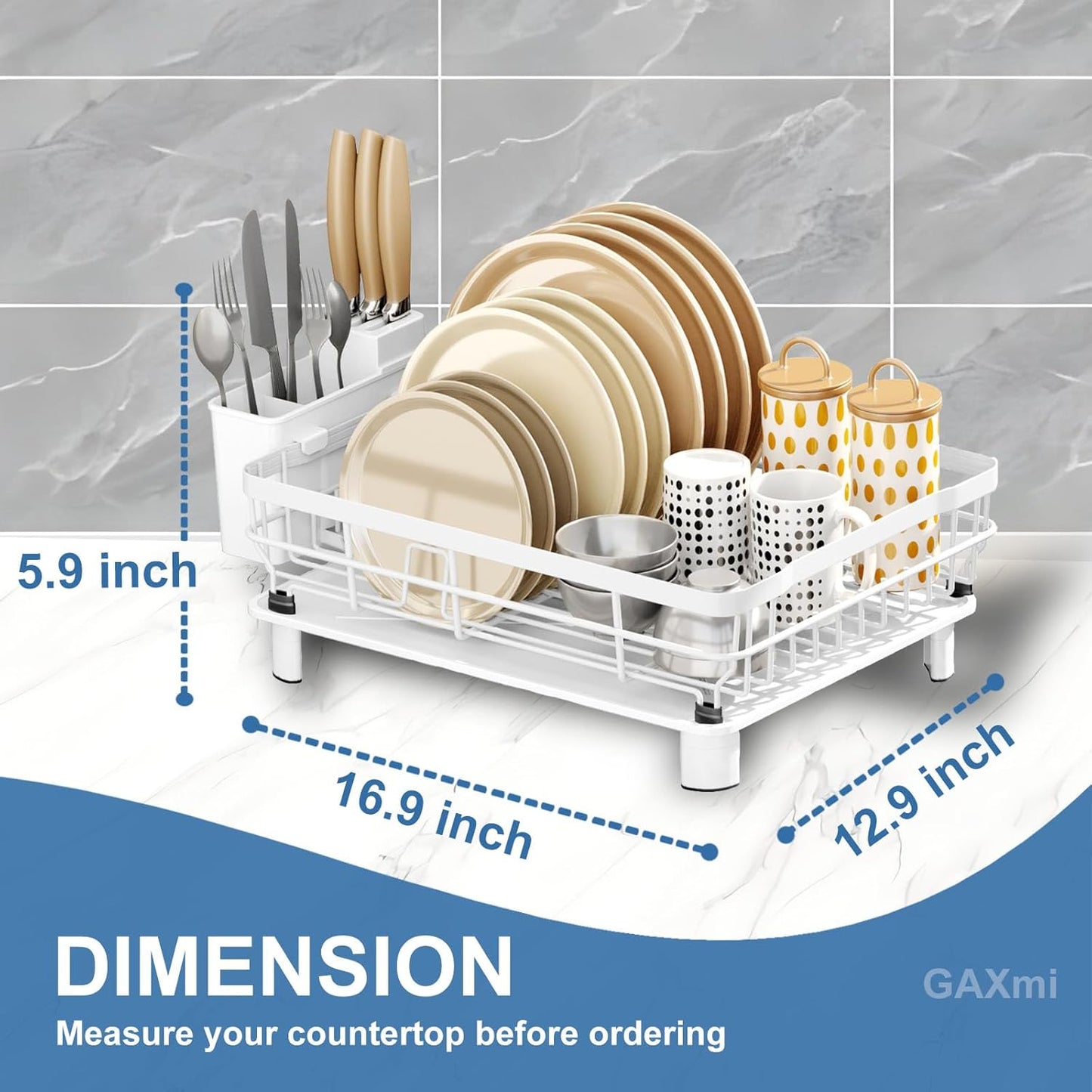 Dish Drying Rack over the Sink Dish Drainer with Drainboard Utensil Holder, 1-Tier White