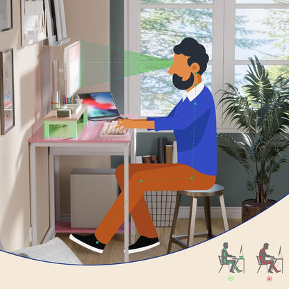 39 Inch Computer Desk with Monitor Stand Small Home Office Desks with Non-Woven Storage Drawer for Bedroom Study Table Writing and Work Desk Pink