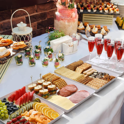 3 Pack, 16" X 11" Large White Serving Trays Set - Reusable Plastic Serving Platters for Cookie, Appetizer, Charcuterie, Snack, Dessert, Party Food Display - Stackable Kitchen Countertop Tray, BPA Free