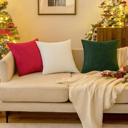 Pack of 2 Red Decorative Christmas Pillow Covers 20X20 Inch Soft Chenille Couch Throw Pillows Farmhouse Cushion Covers for Home Decor Sofa Bedroom Living Room