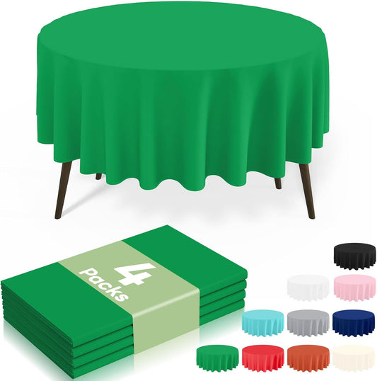 4 Packs Disposable Plastic Table Cloth, 84" round Waterproof Tablecloth, Leakproof & Sturdy Decorative Table Covers for Picnic, Party and Outdoor, Green