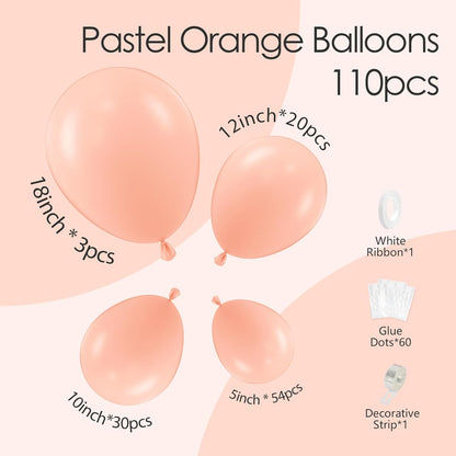 110Pcs Peach Balloons, 18 12 10 5 Inch Pastel Orange Balloons Different Sizes Peach Balloon Arch for Baby Shower Bridal Wedding Mothers Day Birthday Party Decorations