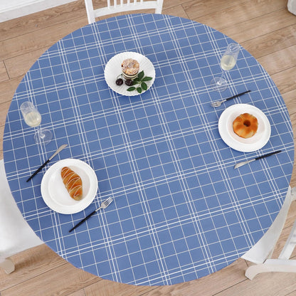 Round Vinyl Fitted Tablecloth with Flannel Backing Elastic Edge Design Table Cover Waterproof Oil-Proof PVC Table Cloth Stain-Resistant Best for 32"-36" Round