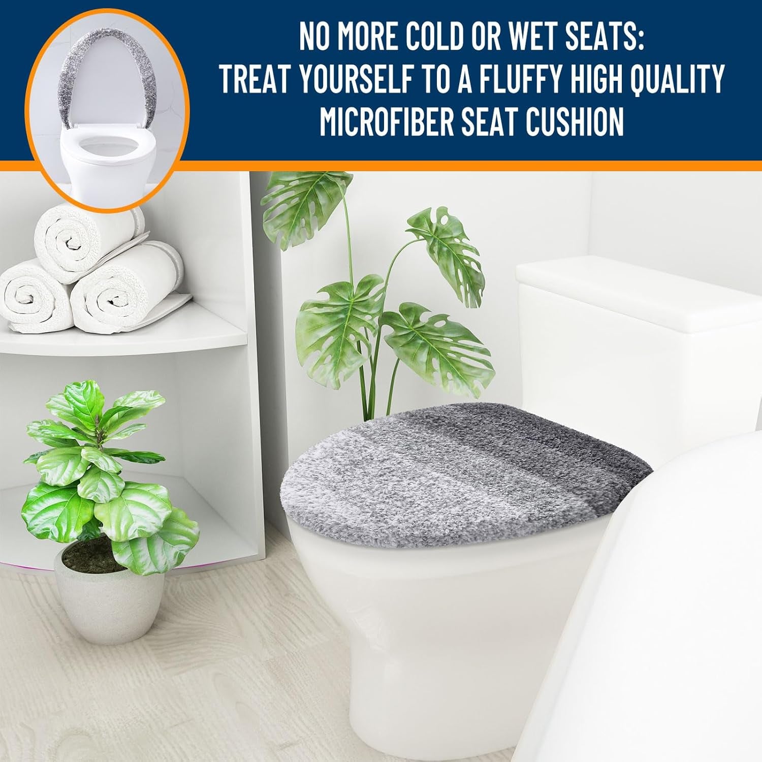 Soft Microfiber Bathroom Toilet Lid Cover, Machine Washable Seat Covers, 17.5X15, Stays in Place Rubber Backing, Fits Most Round, Elongated and Oblong Lids, Accessories Decor, Gray