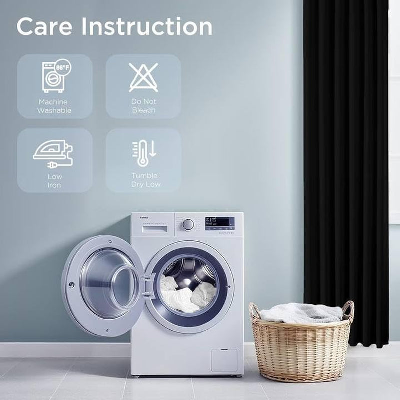 Black Thermal Insulated Blackout Curtains, 96-Inch Length, Set of 2 Panels for Bedroom and Living Room (W52 x L96 Inch, Black)