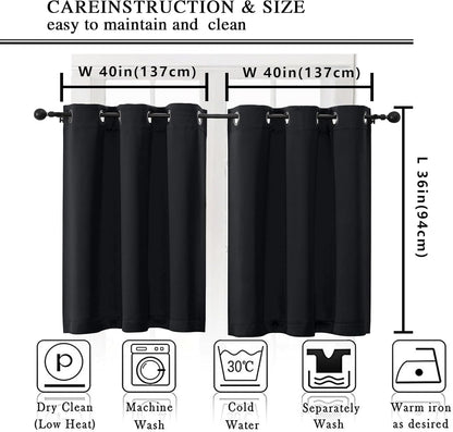 Halloween Black Short Cafe Curtains 36 Inch Length 2 Panels Set, Half Window Grommet Privacy Drape Tiers for Kitchen, Thermal Insulated Curtains Blackout for Bathroom Shades, W40 X L36