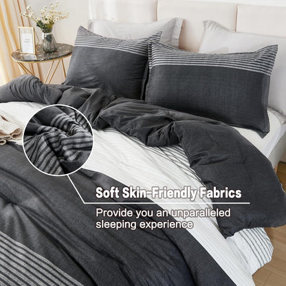 Full Size Comforter Sets Black White Grey - 3 Pieces Lightweight Bedding Set, All Season down Alternative Comforter (1 Comforter, 2 Pillowcases)