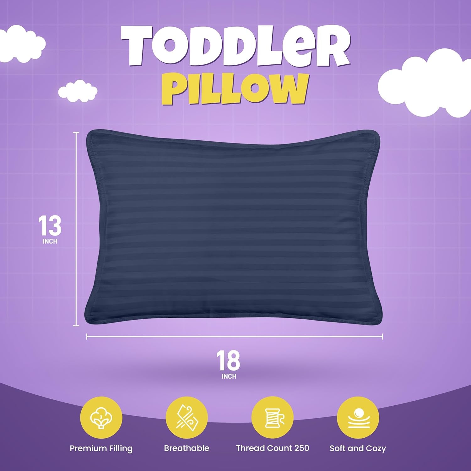 Toddler Pillow (Navy, 2 Pack), 13X18 Pillows for Sleeping, Soft and Breathable Cotton Blend Shell, Small Kids Pillow Perfect for Toddler Bed and Travel (Intended for Age 2 and Up)