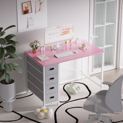 40 Inch Computer Desk with 4 Drawers Small Office Desk for Home Bedroom Study Writing Simple Modern Computer Table Pink