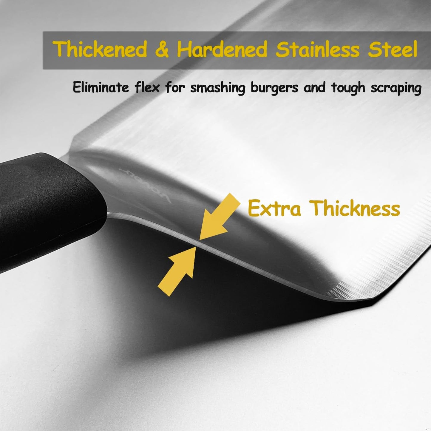 Stainless Steel Spatula Set with Full Tang Silicone Handle & Beveled Edges - Long Wide for Cast Iron Griddle BBQ Flat Top Grill, Pancake, Smash Burgers