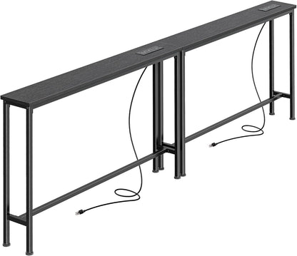 5.9-Inch Narrow Console Table Set with Outlet, 78-Inch Total Length, Behind Couch and Long Entryway Tables with Charging Station for Living Room and Hallway, Black