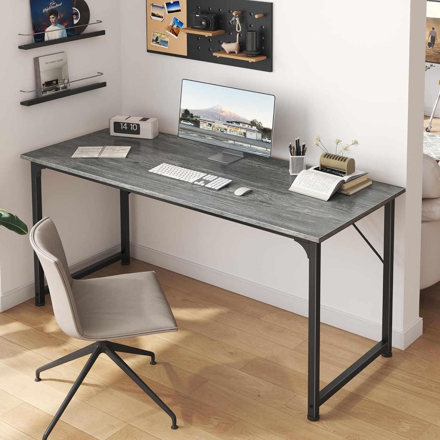 55-Inch Modern Home Office Desk with Sturdy Metal Frame and Ample Legroom for Gaming and Writing, Grey