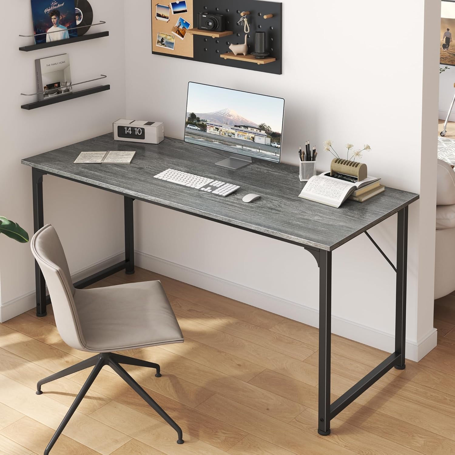 55-Inch Modern Home Office Desk with Sturdy Metal Frame and Ample Legroom for Gaming and Writing, Grey