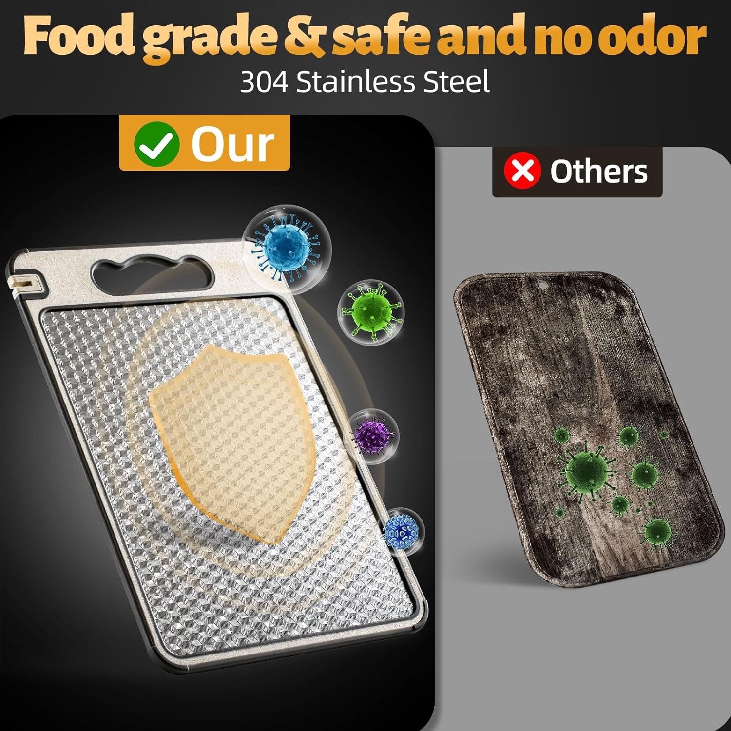 Stainless Steel Cutting Board for Kitchen, Non Toxic Large Chopping Board Double Sided Non-Slip Scratch-Resistant Mesh Design with Juice Groove Food-Grade Wheat Straw PP 15×10 in Easy to Clean