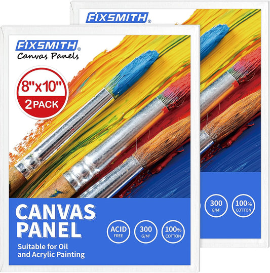 Canvas Boards for Painting 8X10 Inch, Super Value 2 Pack Paint Canvases, White Blank Canvas Panels, 100% Cotton Primed, Painting Art Supplies