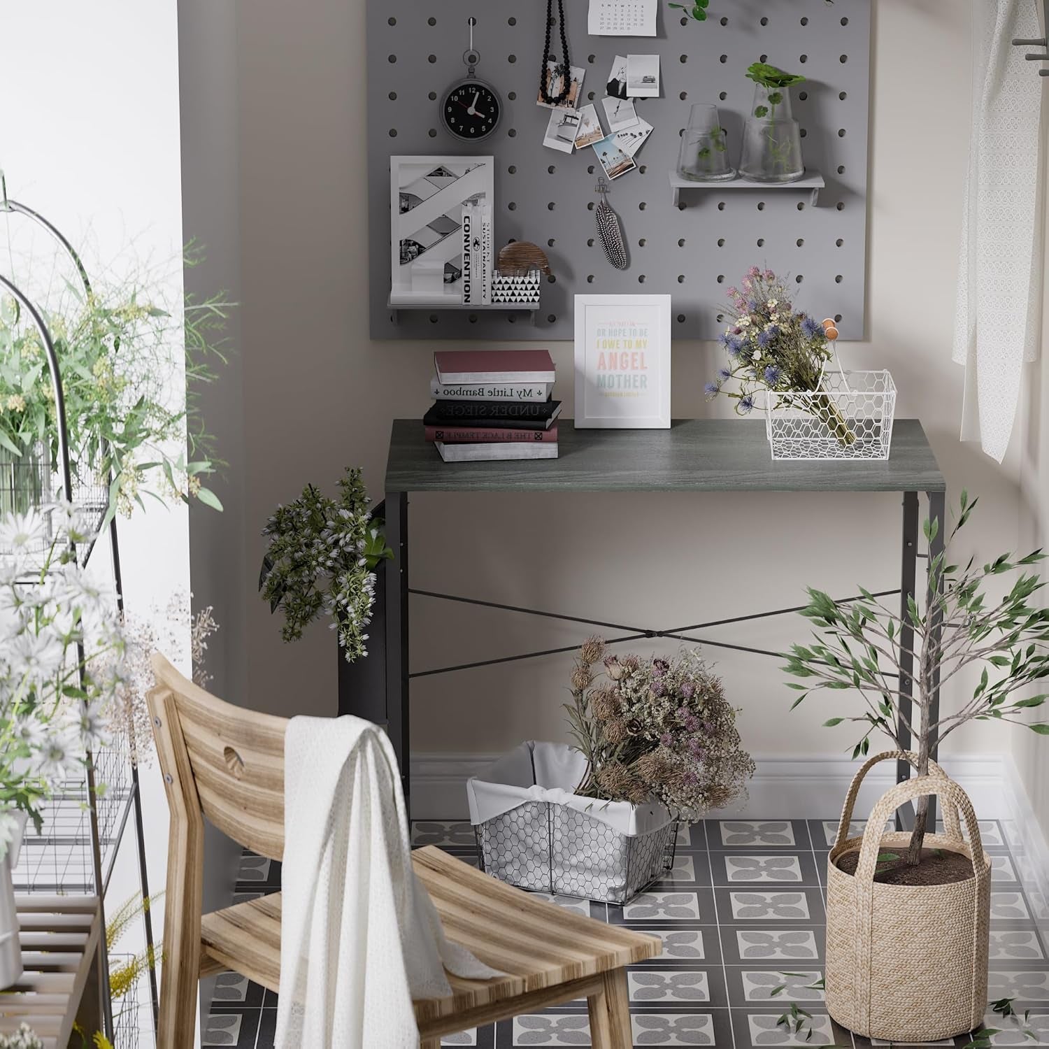 32 Inch Computer Desk for Small Spaces with Storage Bag, Home Office Work Desk with Headphone Hook, Small Office Desk Study Writing Table