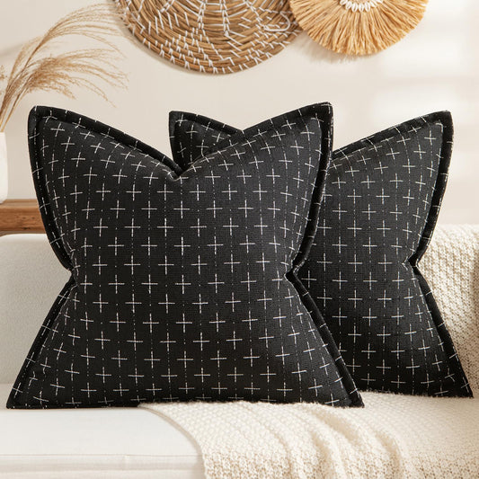 Decorative Burlap Linen Throw Pillows Covers 18X18 Inch Black Vintage Couch Pillow Covers Outdoor Modern Farmhouse Pillowcase Woven Textured Cushion Cases for Sofa Bed Livingroom