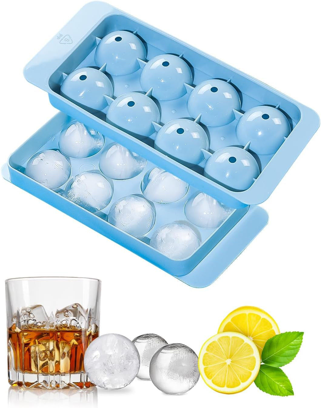 Large Ice Cube Molds– Big round Ice Cube Tray for Freezer,Bpa-Free Food-Grade Whiskey Ice Mold,Stackable Ice Ball Maker,Circle Ice Cube Tray for Cocktails,Whiskey and Chilling Drinks(8 Balls/2.0 In)