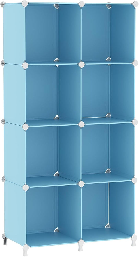 8 Cube Storage Organizer, Closet Organizer Storage Shelf, Bookcase Bookshelf, DIY Stackable Storage Cubes Shelves for Closet, Bedroom, Home, Office, Blue
