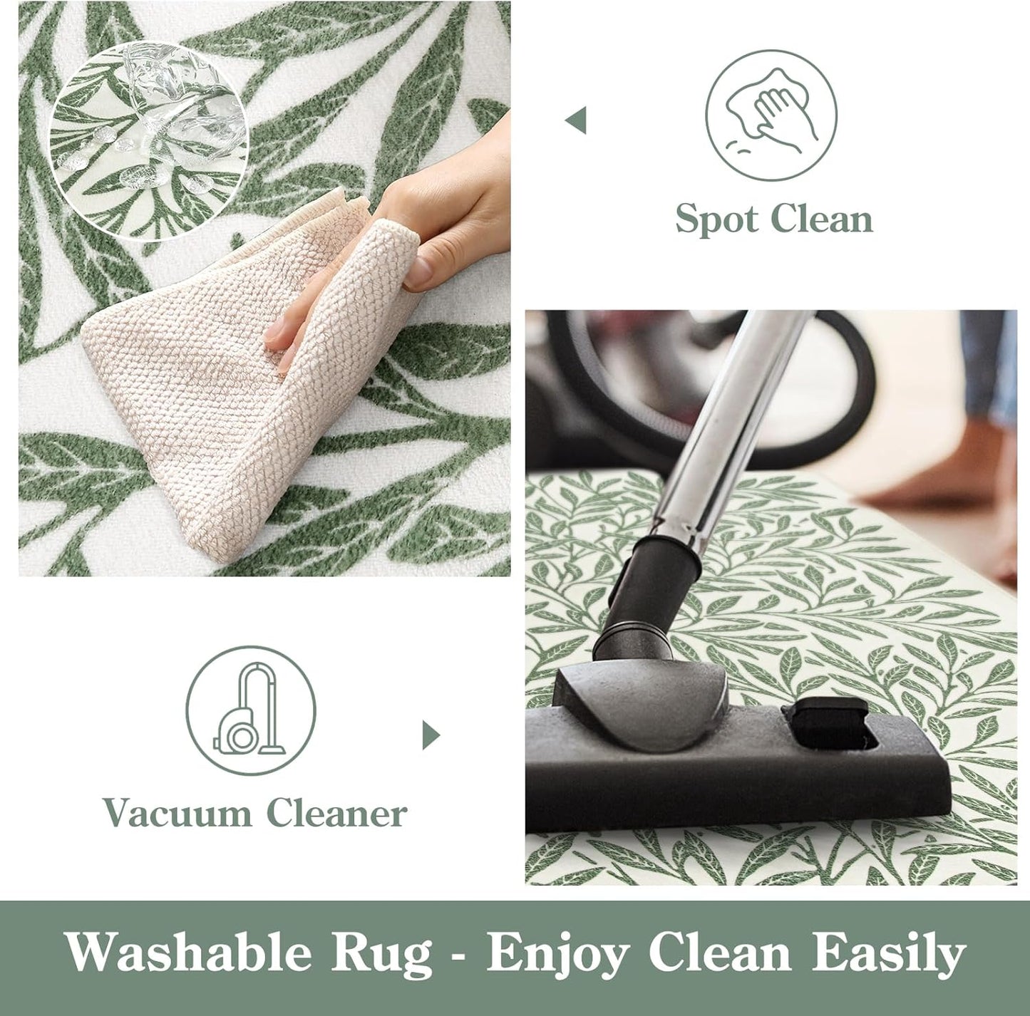 Botanical Boho Green Kitchen Runner, Non Skid, Washable Leaf Carpet for Hallway 8Ft, Non Shedding Modern Rug for Entryway Porch (2'5''X8'')