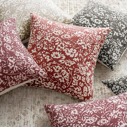 Floral Pillow Covers 18X18 Set of 2, Neutral Linen Decorative Throw Pillow Covers for Sofa Couch Outdoor Living Room, Farmhouse Cushion Covers, Red