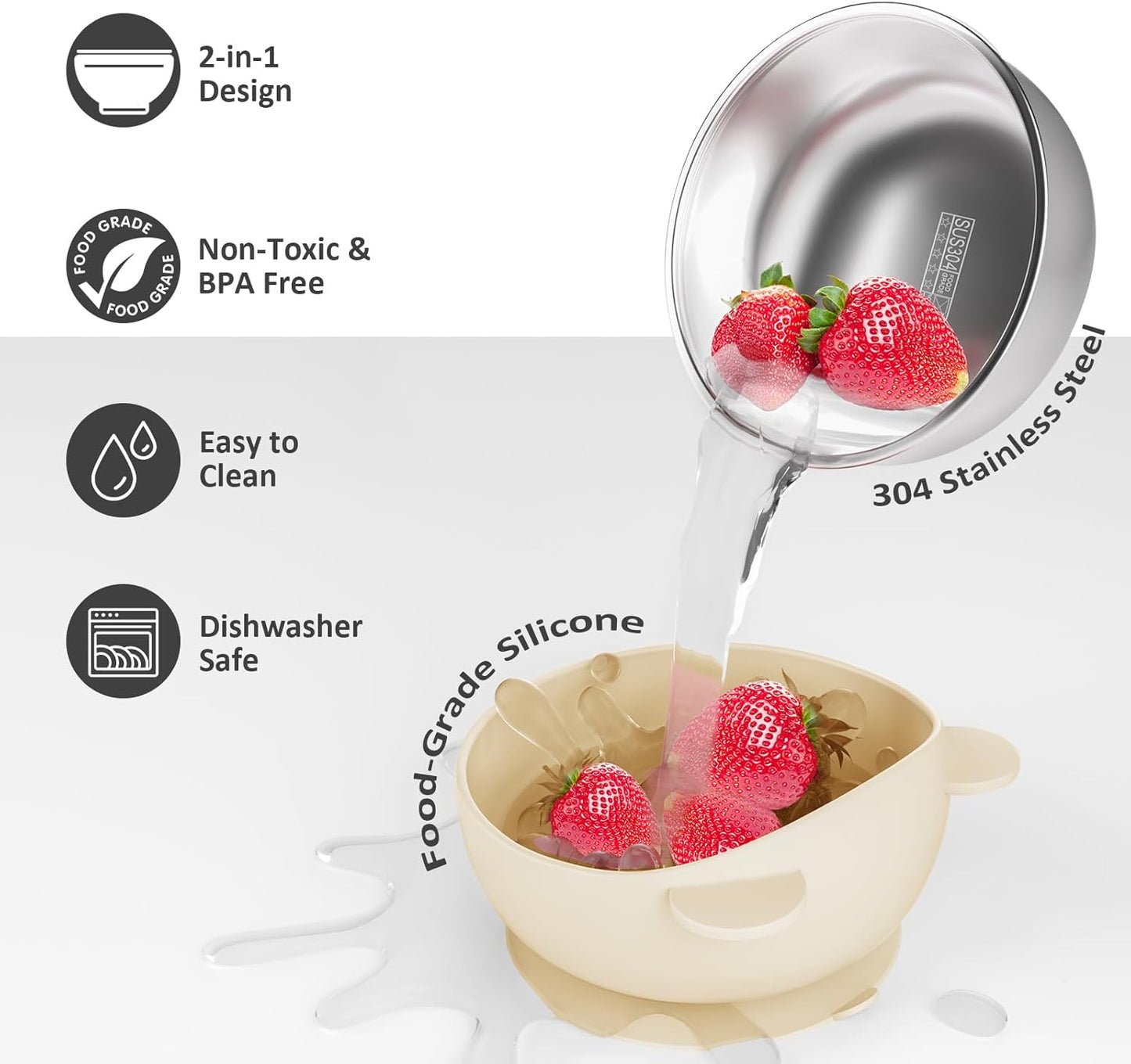 Stainless Steel Baby Bowls with Suction, 2-In-1 SUS304 Toddlers Bowl & Removable Silicone Suction Kids Bowl, anti Scald Non Toxic Snack Container for Baby Food Feeding, Morandi Set of 4