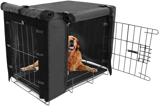 Durable Dog Crate Cover Double Door for Large Pet Kennel Covers Universal Fit for 24 30 36 42 48 Inches Wire Dog Crate (24 Inch (24" L X 18" W X 20" H))-Black