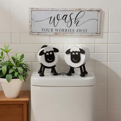2-Pack Sheep Toilet Paper Holder - Multifunctional 2-in-1 Adhesive Stainless Steel Bathroom and Kitchen Roll Holder in Matte Black, Ideal for Housewarming Gifts and Decorative Use