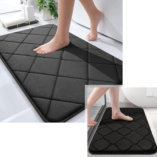 Memory Foam Bathroom Rugs, Bath Rug Size 30X20+30X20 in Black, 2 Item Bundle