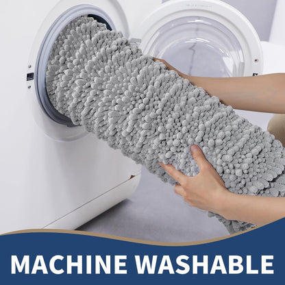 Bathroom Rug Set 3 Piece - Super Absorbent Quick Dry Chenille Bath Mats & Toilet Rug, Non Slip Machine Washable, Extra Thick Shaggy Floor Mat for Shower Tub Sink, Grey