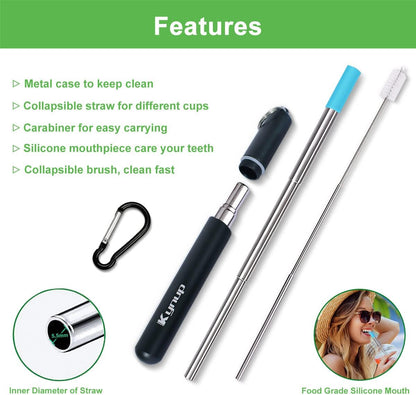 4Packs Reusable Straws, Metal Straw with Silicon, Travel Drinking Straws with Case, Keychain, Cleaning Brushes, Silicon Pcs Perfect for Travel, Gifts (20 PCS) Blue-Black-Rose Gold-Silver