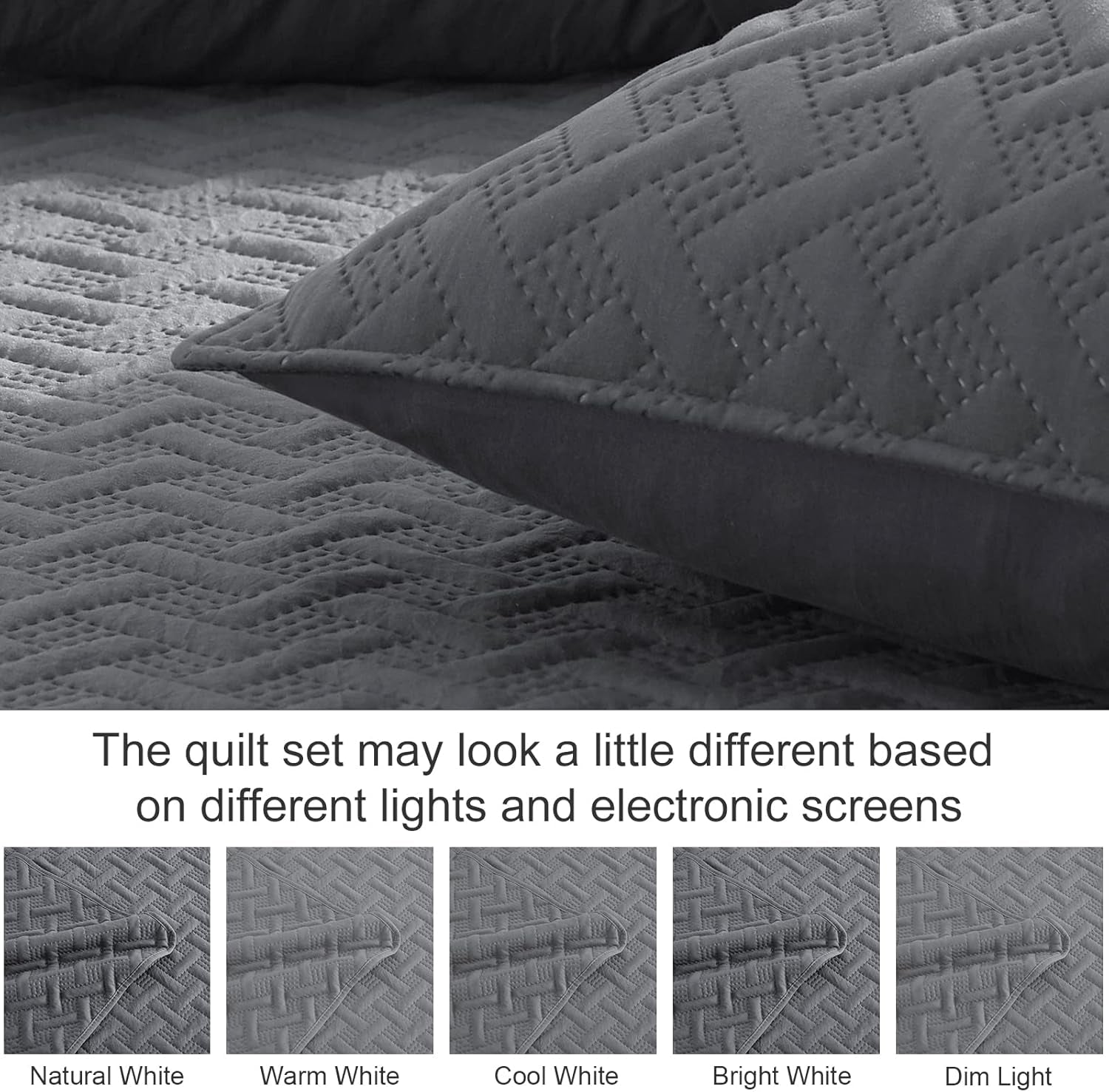 Queen/Full Size Lightweight Soft Quilt Set, 3-Piece Grey Bedspread Coverlet Bedding for All Seasons with Woven Pattern