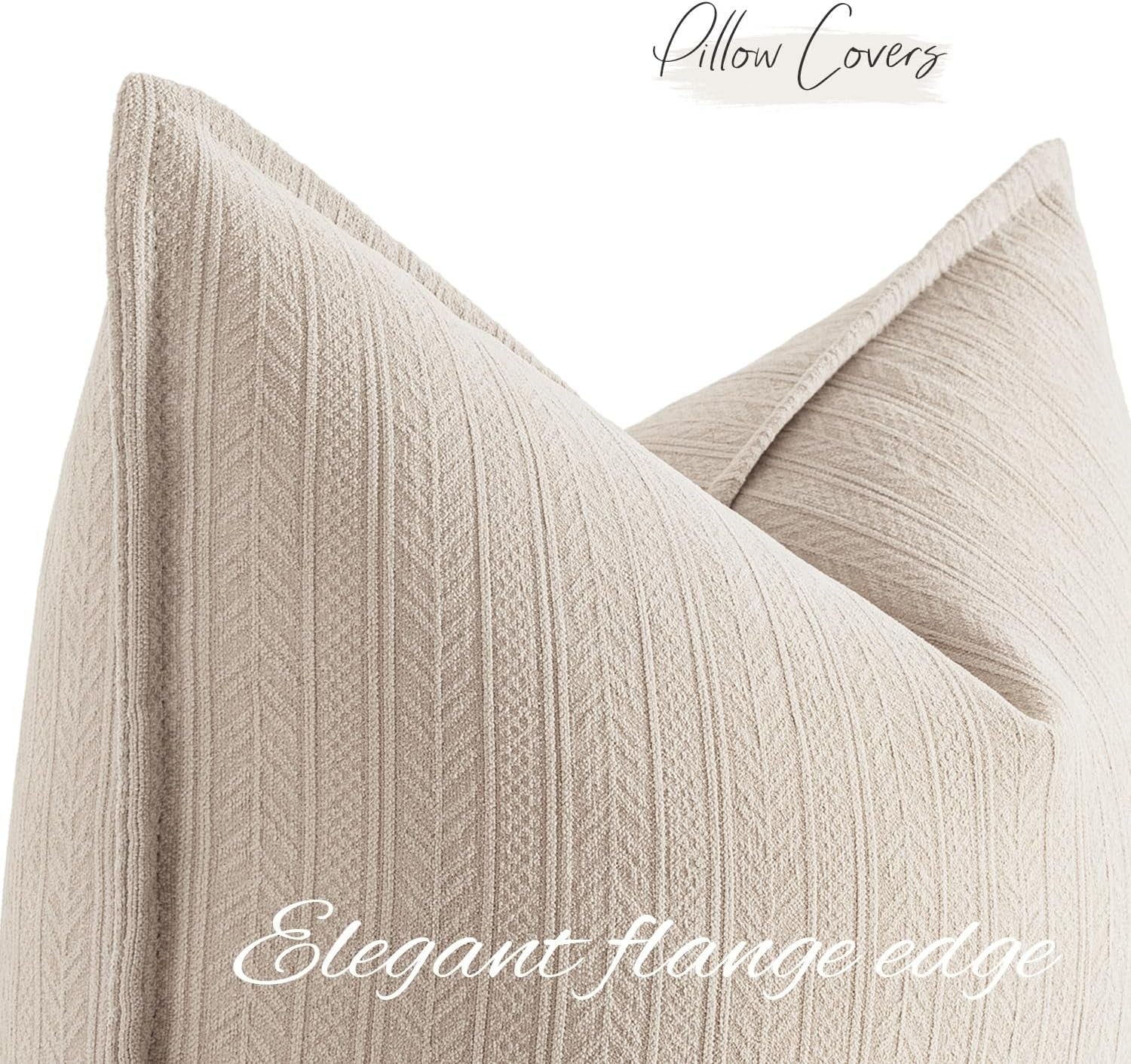 Set of 2 Chenille Decorative Couch Pillow Covers 20x20 Inches in Beige - Elegant Farmhouse Cushion Cases for Home Decor, Sofa, Bedroom, and Living Room