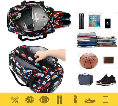 Kids Duffle Bag for Boys Girls Water Resistant Small Gym Bag Overnight Weekender Travel Tote with Shoe Compartment and Wet Pocket
