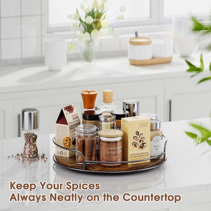 2 Pack 9'' 10'' Lazy Susan Turntable Organizer for Table Top Cabinet, Wooden Lazy Susan for Kitchen, Pantry, Countertop, Bathroom Vanity, Spice Organization, Wood Decor