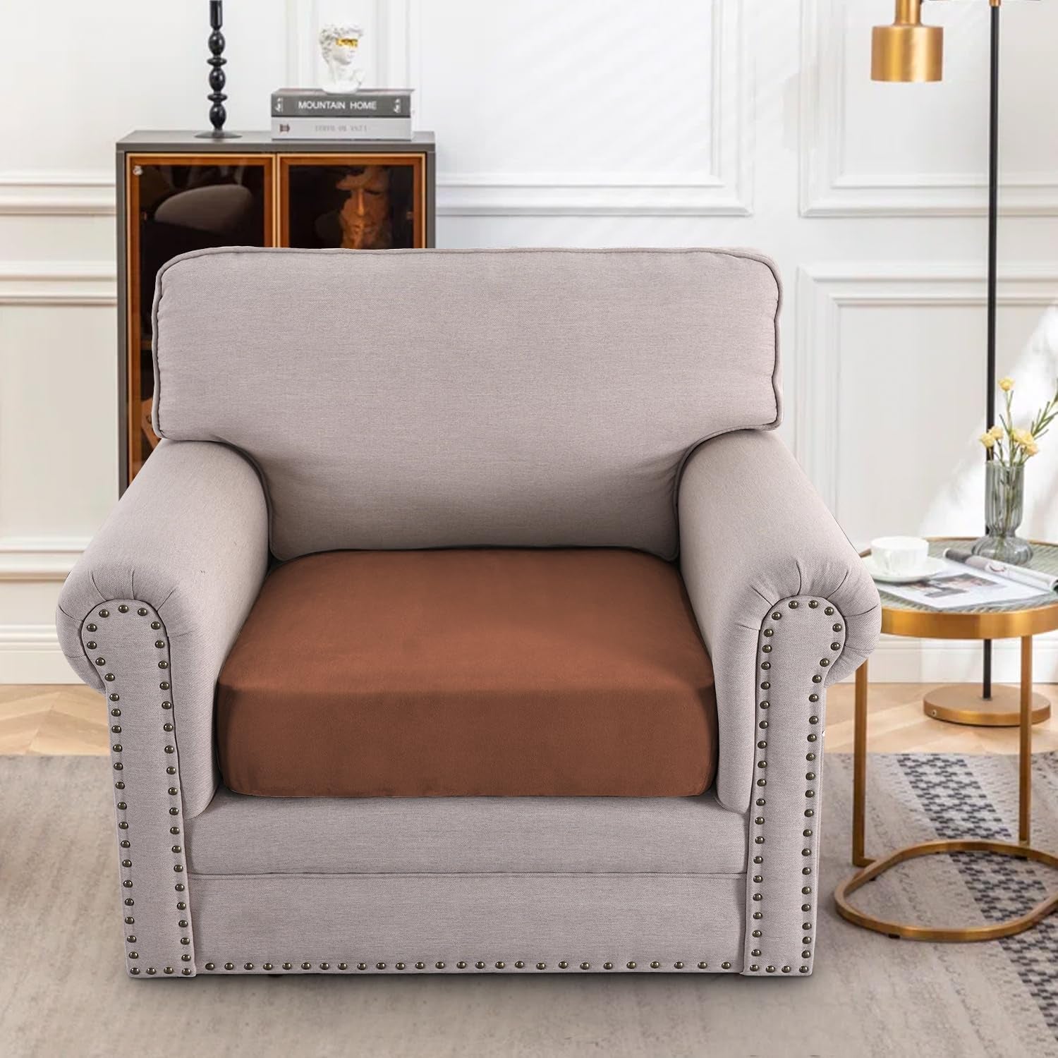 Suede Arm Chair Covers Stretch Couch Cushion Covers Thick Soft Chair Covers Armchair Couch Cover for Sectional Sofa Covers for Pets Washable(1 Piece Chair Cover, Vintage Clay)